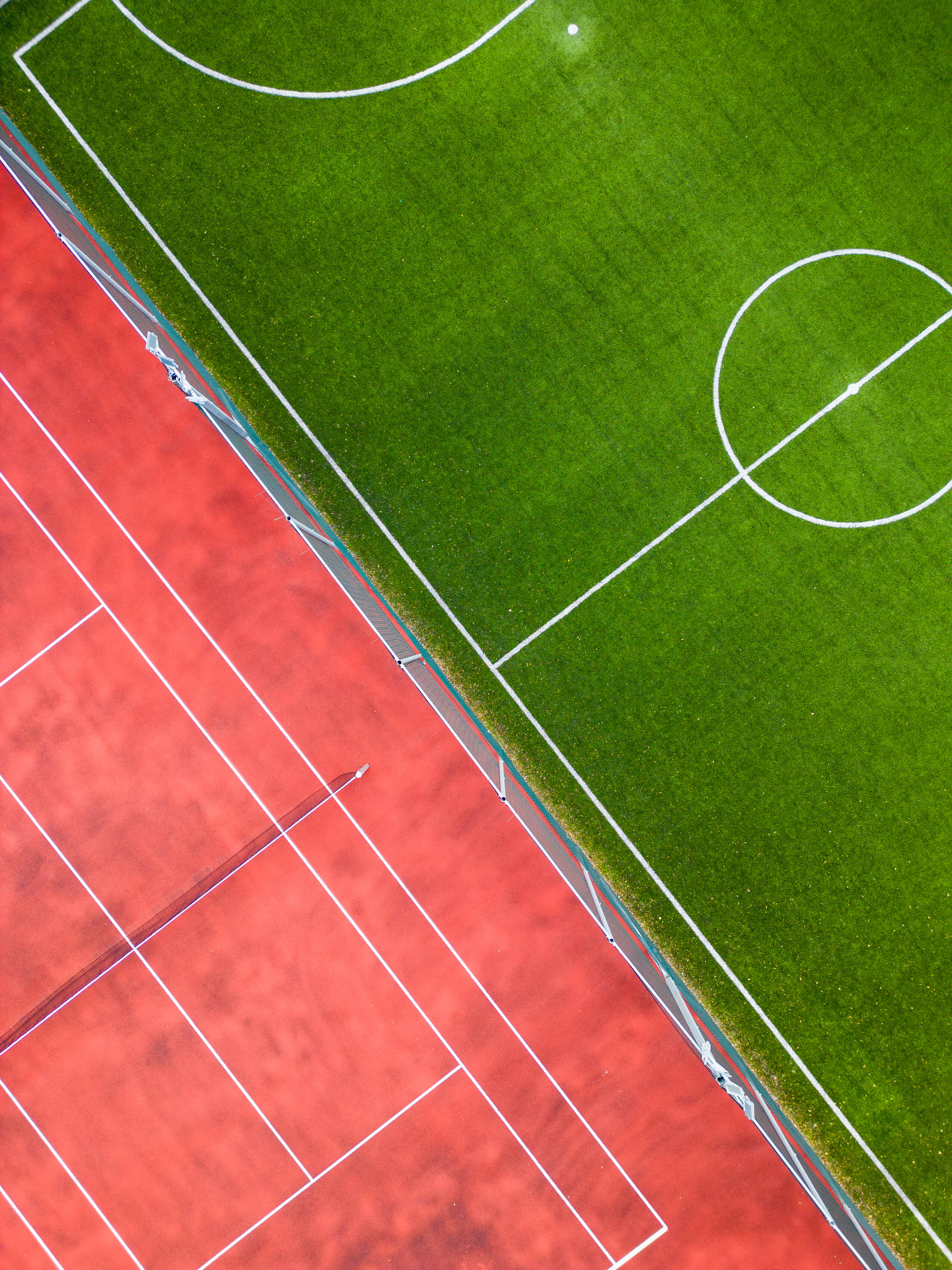 Aerial view soccer football field tennis court spaces activity competition